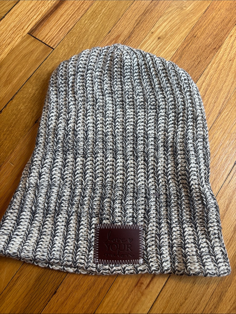 Love Your Melon Gray and White Marled Knit Beanie